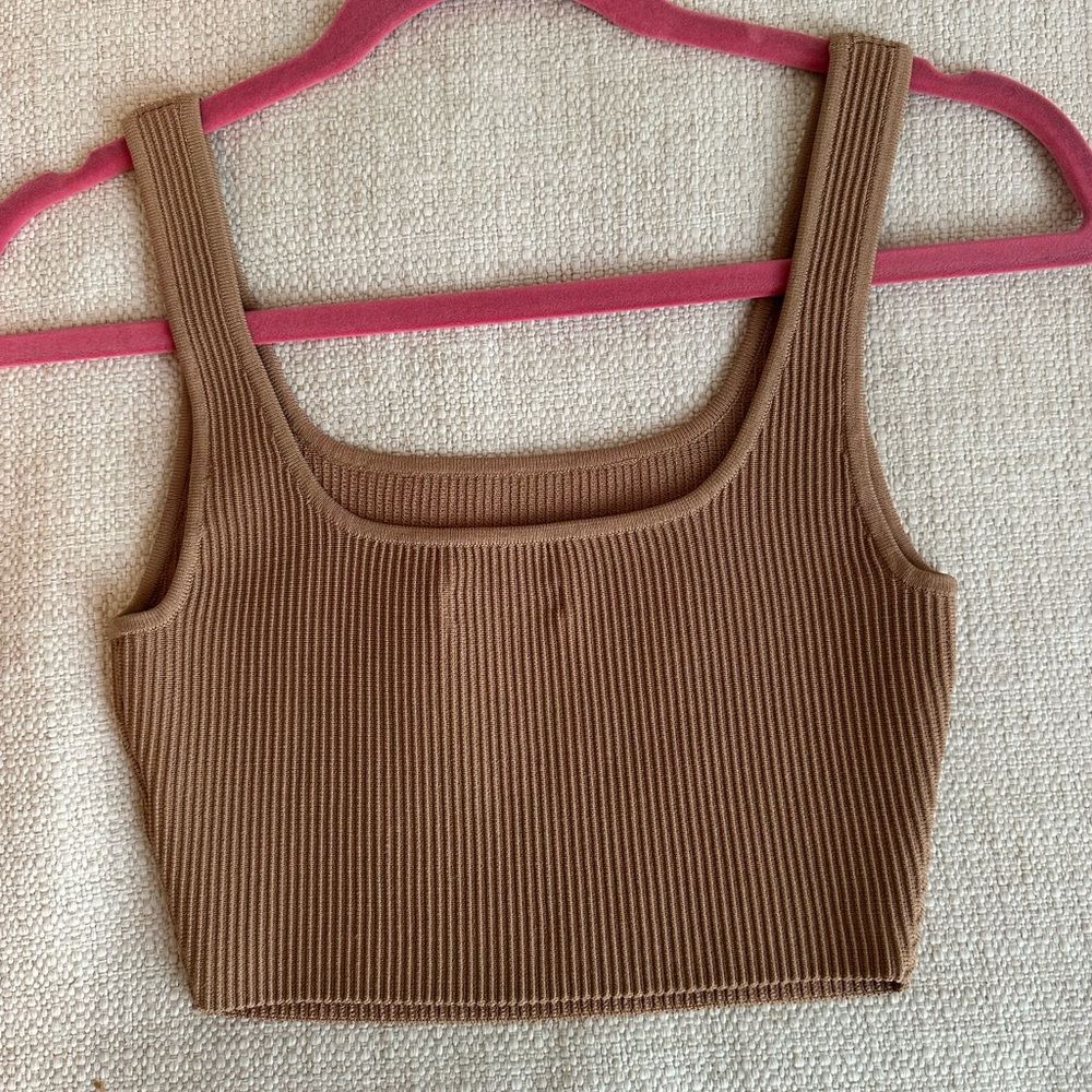 Babaton Tan Ribbed Crop Top - Picture 3 of 5